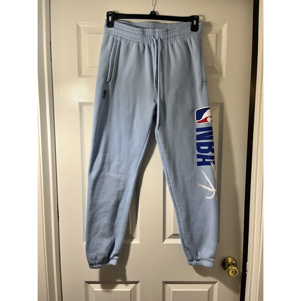 NBA‎ Light Blue Fleece Jogger Sweatpants Mens Medium Graphic Logo Sportswear